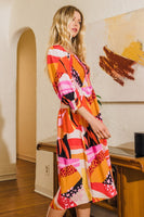 Oddi Abstract Floral Print Midi Dress in Coral Multi