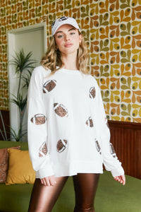 Fantastic Fawn Pull Over With Football Sequin Patches in Ivory Shirts & Tops Fantastic Fawn   
