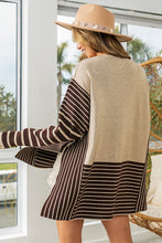 Load image into Gallery viewer, BiBi Mixed Striped Side Slit Sweater in Oatmeal/Mocha Sweaters BiBi   
