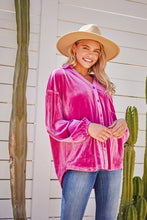 Load image into Gallery viewer, Jodifl Solid Color Button Down Velvet Top in Magenta Shirts &amp; Tops Jodifl   
