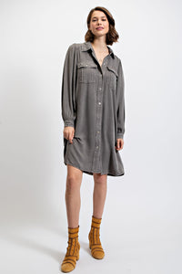 Easel Button Down Shirt Dress in Light Ash Dresses Easel   