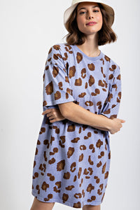 Easel Leopard Animal Print T-Shirt Dress in Peri Blue Dress Easel   