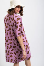 Load image into Gallery viewer, Easel Leopard Animal Print T-Shirt Dress in Acai Berry Dress Easel   
