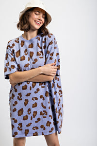 Easel Leopard Animal Print T-Shirt Dress in Peri Blue Dress Easel   