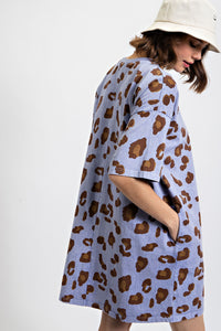 Easel Leopard Animal Print T-Shirt Dress in Peri Blue Dress Easel   