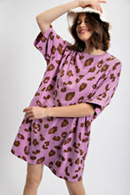 Load image into Gallery viewer, Easel Leopard Animal Print T-Shirt Dress in Acai Berry Dress Easel   
