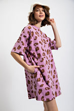 Load image into Gallery viewer, Easel Leopard Animal Print T-Shirt Dress in Acai Berry Dress Easel   
