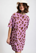 Load image into Gallery viewer, Easel Leopard Animal Print T-Shirt Dress in Acai Berry Dress Easel   
