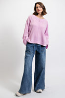 Easel Long Sleeve Cotton Gauze Top in Lilac Pink Shirts & Tops Easel   