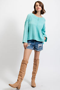 Easel Long Sleeve Cotton Gauze Top in Seafoam Shirts & Tops Easel   