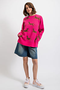 Easel Cheetah Patterned Sweater in Hot Pink ON ORDER LATE SEPTEMBER ARRIVAL Sweaters Easel   