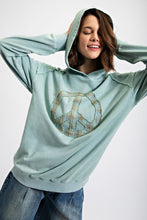 Load image into Gallery viewer, Easel Pullover Hoodie with Peace Sign Patch in Seafoam Shirts &amp; Tops Easel   
