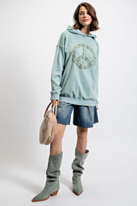 Easel Pullover Hoodie with Peace Sign Patch in Seafoam Shirts & Tops Easel   