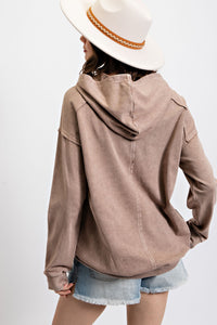 Easel Pullover Hoodie with Peace Sign Patch in Mocha Shirts & Tops Easel   