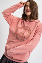 Load image into Gallery viewer, Easel Pullover Hoodie with Peace Sign Patch in Coral Shirts &amp; Tops Easel   
