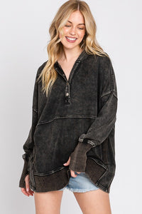 Sewn+Seen Mineral Washed Hoodie Top in Black Shirts & Tops Sewn+Seen   