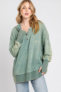 Sewn+Seen Mineral Washed Hoodie Top in Sage Green Shirts & Tops Sewn+Seen   