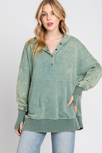 Sewn+Seen Mineral Washed Hoodie Top in Sage Green Shirts & Tops Sewn+Seen   