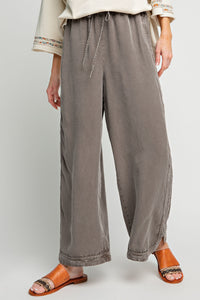 Easel Mineral Washed Wide Leg Pants in Ash Pants Easel   