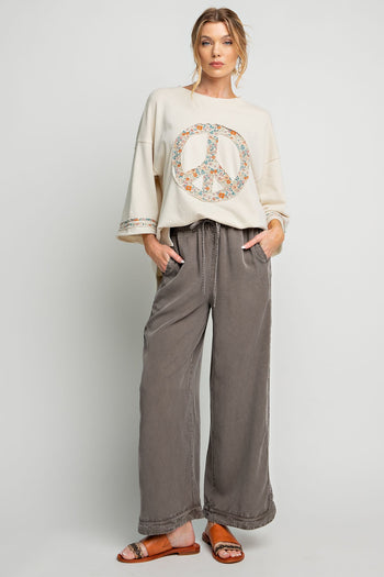 Easel Mineral Washed Wide Leg Pants in Ash Pants Easel   
