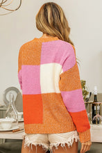 Load image into Gallery viewer, BiBi Color Block Sweater in Apricot/Pink/Orange Sweaters BiBi   
