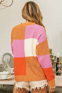 BiBi Color Block Sweater in Apricot/Pink/Orange Sweaters BiBi   