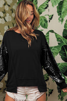 BiBi Sequin Sleeve Top with Uneven Hemline in Black Shirts & Tops BiBi   