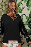 BiBi Sequin Sleeve Top with Uneven Hemline in Black Shirts & Tops BiBi   