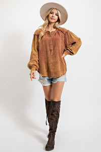 Easel Mineral Washed Cotton Gauze Tunic Top in Cinnamon ON ORDER ESTIMATED ARRIVAL OCTOBER Shirts & Tops Easel   