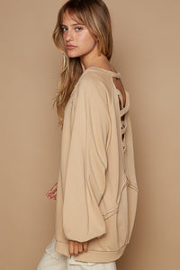 POL Open Back with Criss Cross Straps Top in Mocha Cake