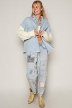 Load image into Gallery viewer, POL Contrasting Sweater Sleeves Shacket in Denim/Ivory
