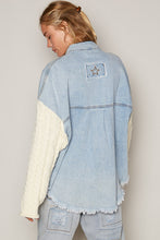 Load image into Gallery viewer, POL Contrasting Sweater Sleeves Shacket in Denim/Ivory
