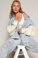 Load image into Gallery viewer, POL Contrasting Sweater Sleeves Shacket in Denim/Ivory
