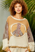 Load image into Gallery viewer, POL Long Sleeve Peace Emblem Top in Latte Shirts &amp; Tops POL Clothing   
