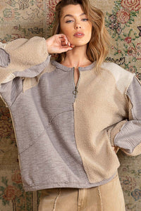 POL 1/2 Zipper Neck Sweater Top in Beige Multi Shirts & Tops POL   