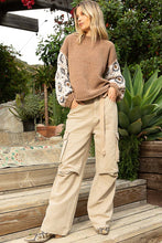 Load image into Gallery viewer, POL Chenille Sweater with Crochet Sleeves in Choco Almond Shirts &amp; Tops POL Clothing   
