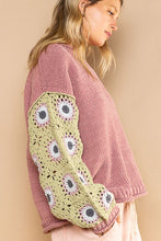 Load image into Gallery viewer, POL Chenille Sweater with Crochet Sleeves in Mauve Grass Multi Shirts &amp; Tops POL Clothing   
