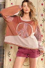 Load image into Gallery viewer, POL Long Sleeve Peace Emblem Top in Dried Red Shirts &amp; Tops POL Clothing   
