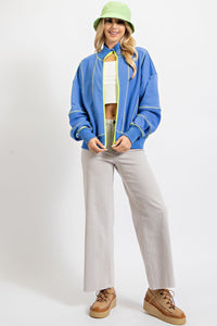 Easel Terry Knit Zip Up Jacket in English Blue Jacket Easel   