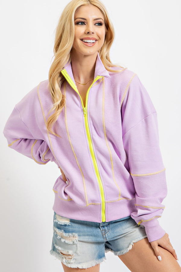 Easel Terry Knit Zip Up Jacket in Lavender Jacket Easel   