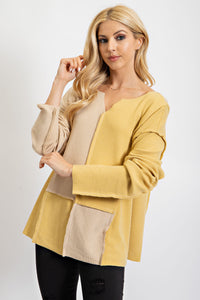 Easel Ribbed Knit Color Block Top in Sand Beach Shirts & Tops Easel   