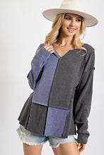 Load image into Gallery viewer, Easel Ribbed Knit Color Block Top in Blue Grey Shirts &amp; Tops Easel   

