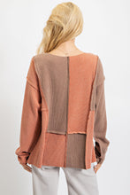 Load image into Gallery viewer, Easel Ribbed Knit Color Block Top in Rust Mocha Shirts &amp; Tops Easel   
