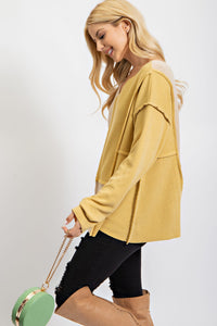 Easel Ribbed Knit Color Block Top in Sand Beach Shirts & Tops Easel   