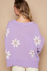 POL Berber Flower Print Chenille Sweater in Lavender