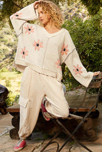 Load image into Gallery viewer, POL Berber Flower Print Chenille Sweater in Pale Almond ON ORDER
