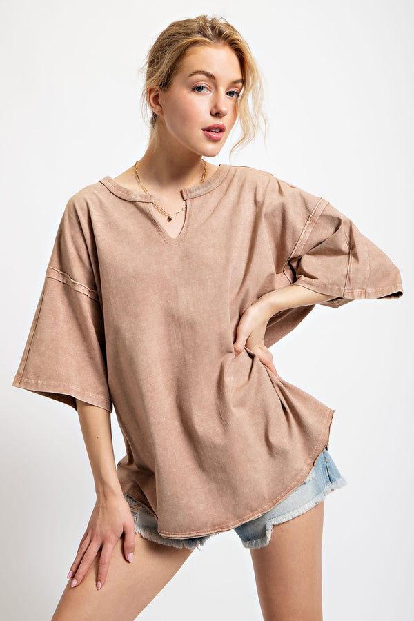 Easel Cotton Jersey Oversized Top in Camel Shirts & Tops Easel   