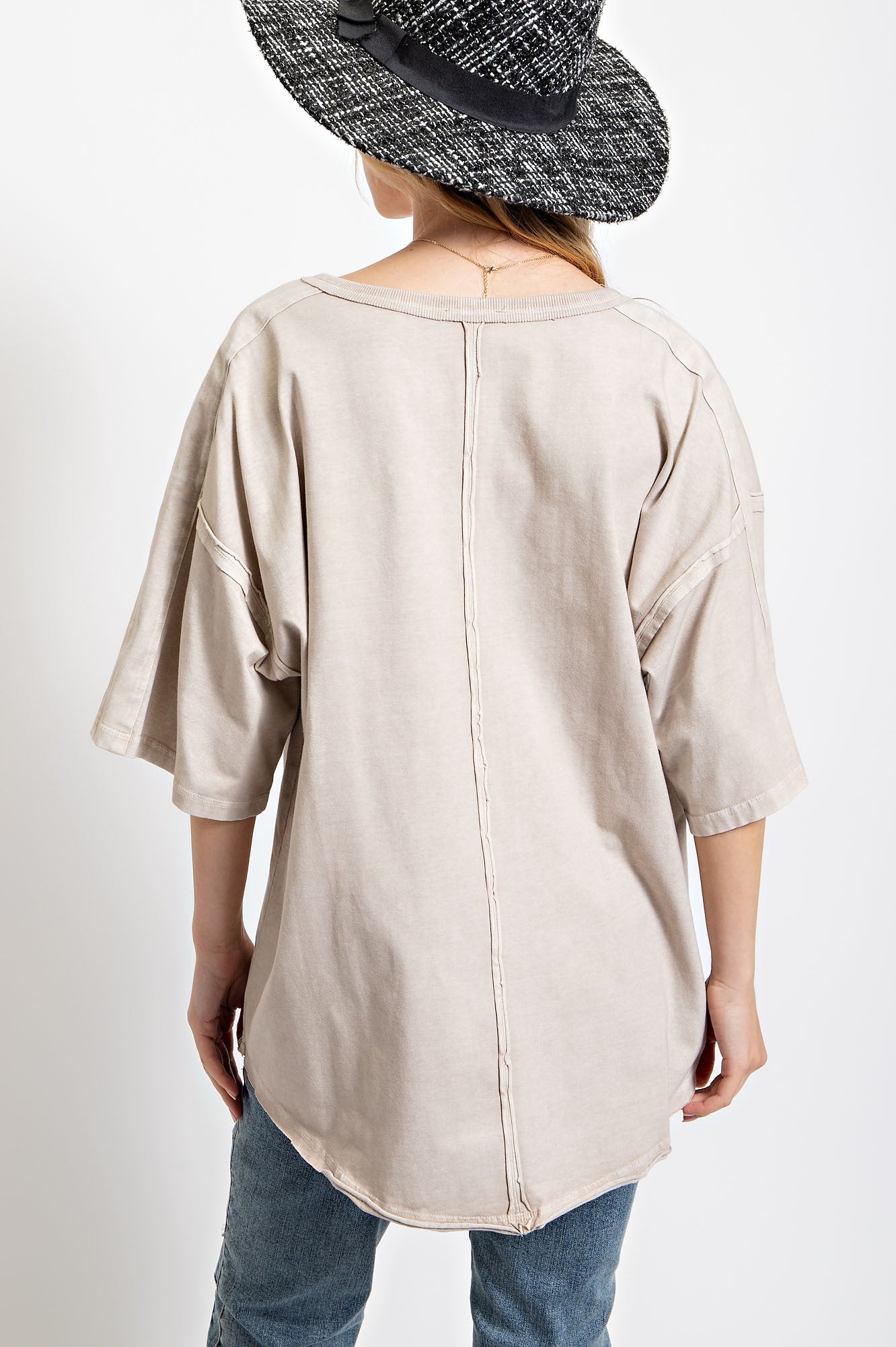 Easel Cotton Jersey Oversized Top in Stone June Adel