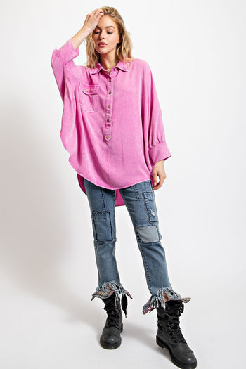 Easel OVERSIZED Solid Color Dolman Sleeve Top in Orchid