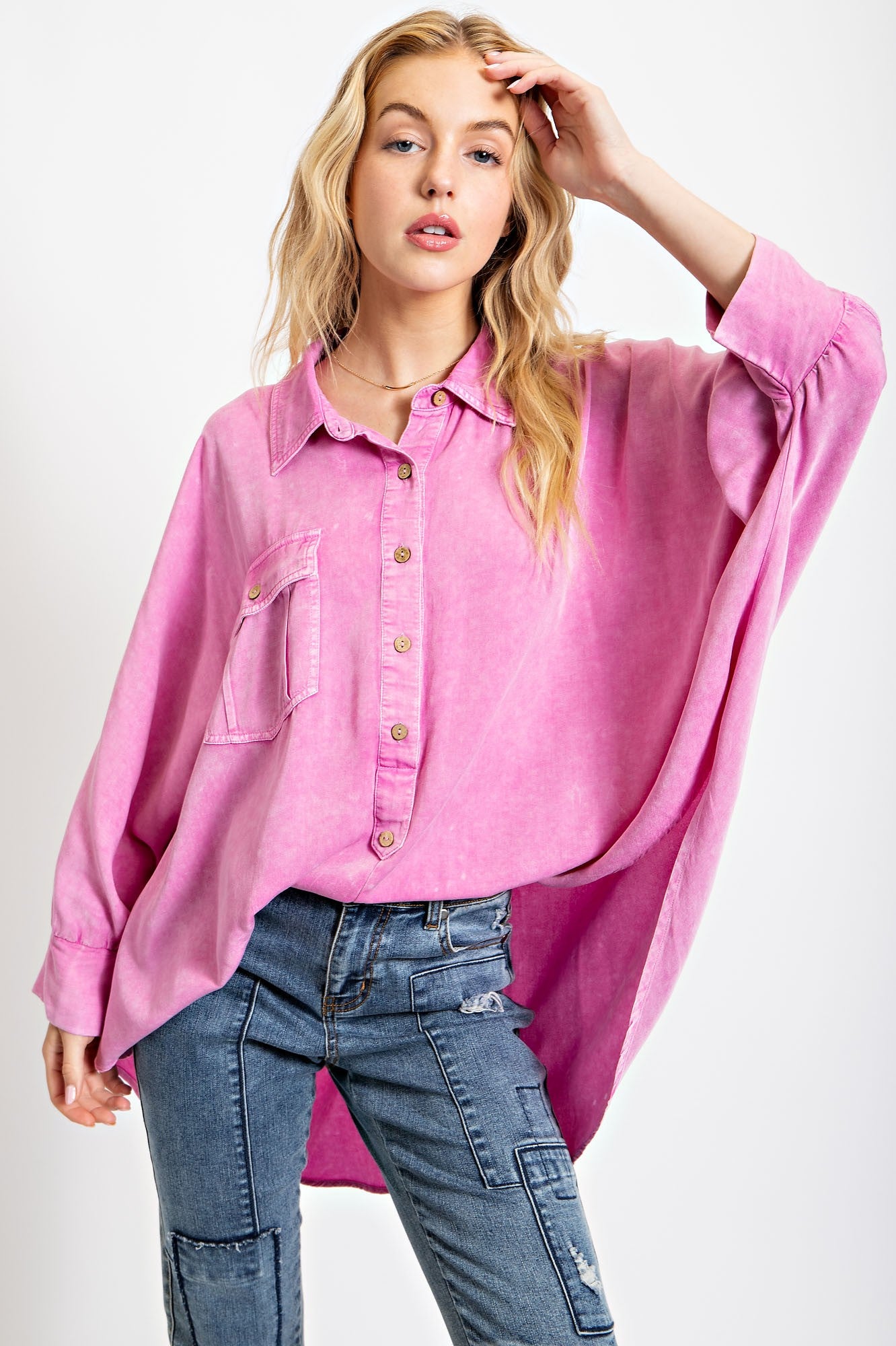 Easel OVERSIZED Solid Color Dolman Sleeve Top in Orchid – June Adel